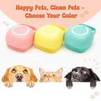 HamInWay Dog Bath Brush, 2-in-1 Dog Grooming Brush with Built-in Shampoo Dispenser, Gentle Silicone Bristles for Bath & Massage, Non-Slip Handle, Easy Clean Design for Dogs, Cats & Small Pets, Yellow