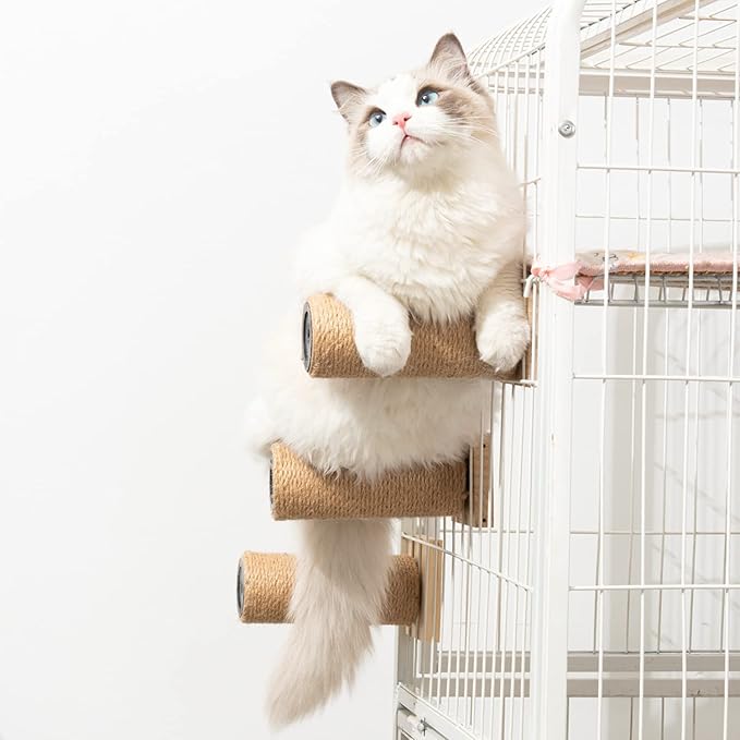 Cat Climbing Steps Scratching Tree - Cage Shelf Wooden Ladder Pets Perch Furniture Inside The cage with Install Screws 4 Steps 6.3x2 inches