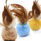 Cat Toys - Rainbow Wand, Feather Flips Plush Ball, Interactive Feather Teaser for Kitten Exercise - 3 Pack