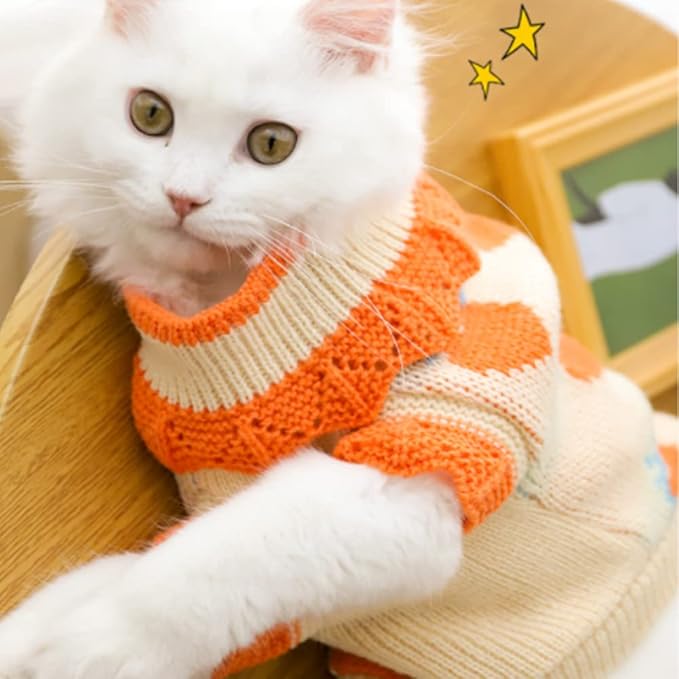 ANIAC Fall Dog Sweater for Small Dog Girl Strawberry Knitted Cat Sweater Winter Puppy Clothes Turtleneck Kitten Knitwear Could Weather Outfit for Teacup Chihuahua Yorkie Poodle (X-Small, Orange)