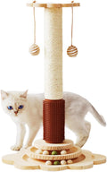 Cat Sisal Scratching Post, 4 in 1 Wooden Cat Scratcher Toy with Groomer, 24" Tall Scratch Post with 2-Layer Interactive Track Balls, Cat Climbing Tree with 2 Hanging Balls for Kittens
