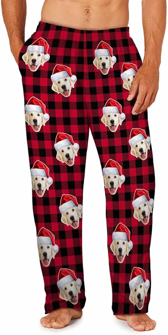 MyPupSocks Custom Pajama Pants for Pet Lover, Personalized Photo Face Printed Pajama Bottoms Sleepwear with Pockets