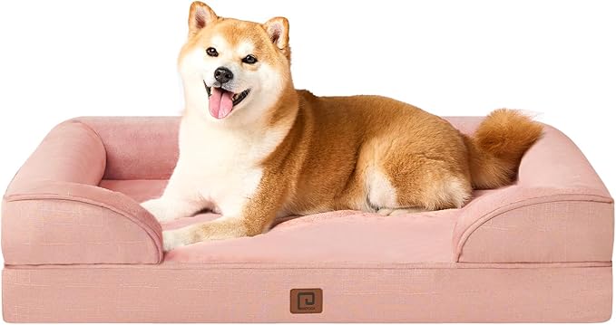 EHEYCIGA Orthopedic Dog Beds for Large Dogs, Waterproof Memory Foam Large Dog Bed with Sides, Non-Slip Bottom and Egg-Crate Foam Pet Couch Bed with Washable Removable Cover, Dusty Pink