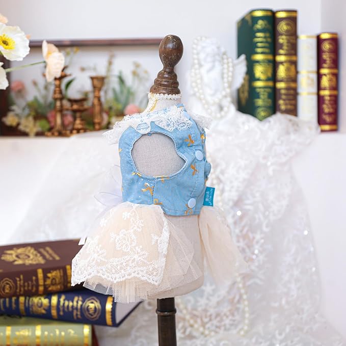 Fashion Sweet Puppy Dog Blingbling Princess Skirt Pet Dog Lace Cake Camisole Tutu Dress I-Blue XS