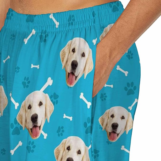 MyPupSocks Custom Pajama Pants for Pet Lover, Personalized Photo Face Printed Pajama Bottoms Sleepwear with Pockets