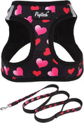 PUPTECK Dog Harness and Leash Set for Small Medium Dogs No Pull Step-in Soft Mesh Puppy Cat Vest Harnesses Reflective at Night Valentine, Black&Pink Heart, M