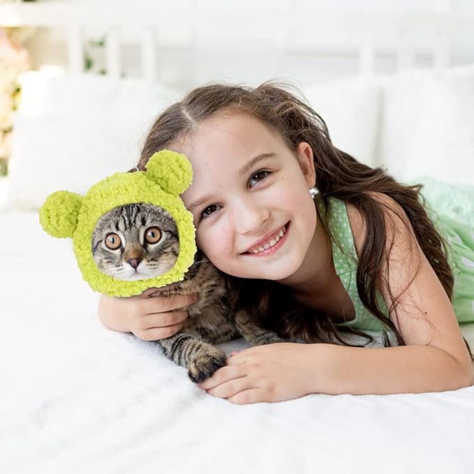 JOICEE Cute Cat Costume - Warm Bear Hat for Small Pets (Avocado Color)