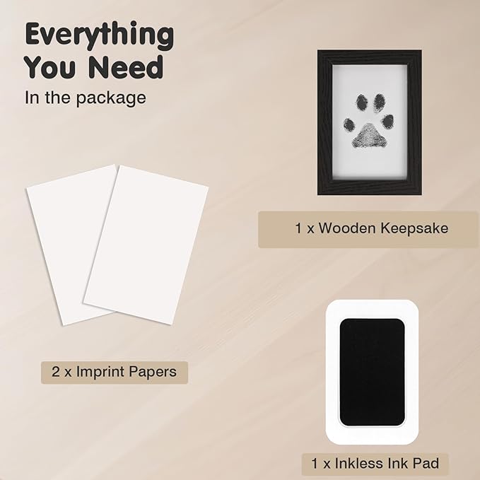 Inkless Paw Print Kit for Dogs,Cats & Babies - Clean Touch Dog Nose & Baby Handprint Kit,Mess Free Dog Paw Print Kit,1-Pcs Ink Pad & 1 Wooden Frame - Keepsake Gifts for Pet Lovers,New Moms