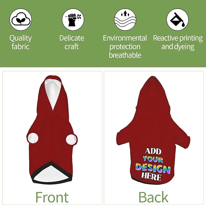 Custom Dog Hoodie Personalized Dog Sweatshirt, Dog Clothes for Small Dogs Customizable, Dark Red, XXL, Ropa para Perros Pequeños Customized Pets Puppy Clothes, Personalized Gifts