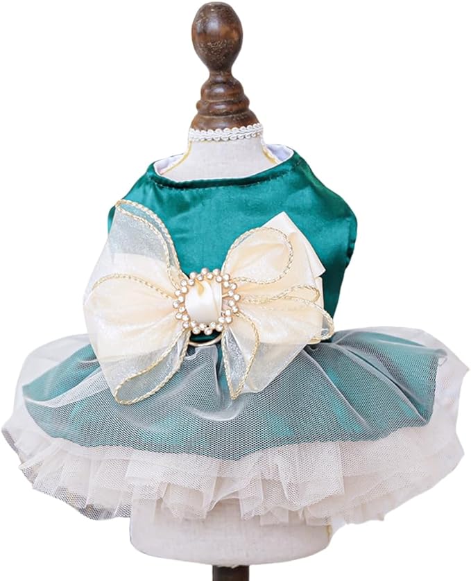 Fashion Sweet Puppy Dog Blingbling Princess Skirt Pet Dog Lace Cake Camisole Tutu Dress H-Dark Green L