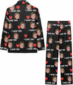 Artsadd Girls Pajamas Set Custom Face Pet Photo Long Sleeve Sleepwear Personalized Printed V-Neck Button-up Pants Nightwear