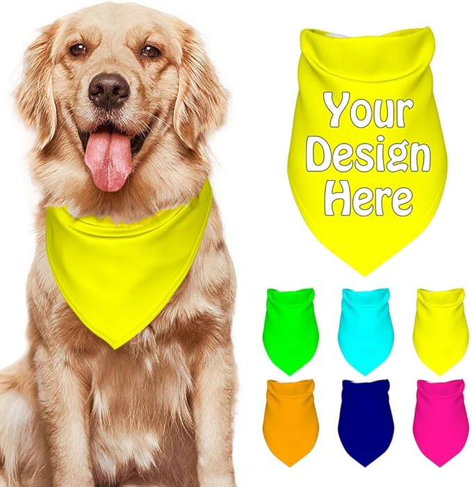 Custom Pet Bandana Add Your Own Picture Image Text Logo Personalized Name Dog Scarf Customized Triangular Head Scarf for Small Medium Large Dogs Cats Pets, Yellow