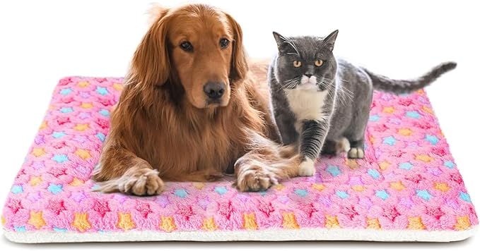 Mora Pets Dog Crate Pad - Ultra Soft Pet Bed With Cute Star Print, Washable Mat for Large Medium Small Dogs, Reversible Fleece Kennel Liner, Cat Bed 41 x 29 Inch Pink