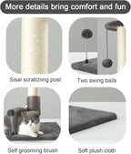 PEEKAB 32" Tall Cat Scratching Post Sisal Scratch Posts,with Hanging Ball and Self-Massage Brush Vertical Scratcher for Indoor Cats and Kittens Gray 32inches