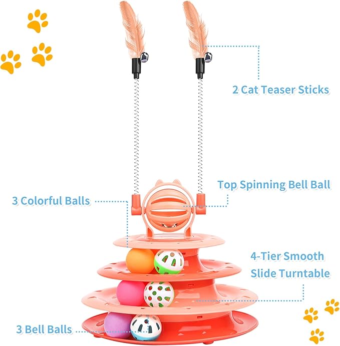 Cat Toy Interactive Pet Plaything for Indoor Kitten Interactive Kitty Puzzle Ball with 2 Cat-Tease (Orange)