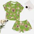 Custom Short Pajamas Set with Face Photo Women‘s Sleepwear Tee Personalized PJ Short Loungewear Set fot Her