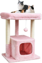 SYANDLVY Small Cat Tree for Indoor Cats Large Adult, 27" Activity Tower with Scratching Posts, Modern House with Padded Perch, Kittens Condo, Cat Cave, Pink