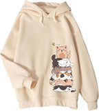 Tuislay Cute Cat Graphic Hoodies for Teen Girls Kawaii Cartoon Printed Hoodie Women Anime Print Hooded Sweatshirt Pullover