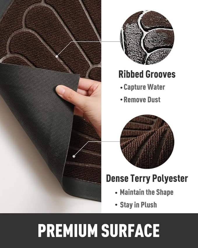 tchdio Door Mat Outdoor Indoor Entrance Doormat-Semicircular Durable Rubber Non Slip Front Door Mat for Outside Inside Entry Entryway Dirt Trapper WelcomeMat for Muddy Paws and Shoes-Brown 17”x30”