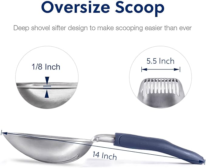 WePet Cat Litter Scoop, Aluminum Alloy Sifter, Kitty Metal Scooper, Deep Shovel, Long Handle, Poop Sifting, Kitten Pooper Lifter, Durable, Heavy Duty, for Litter Box