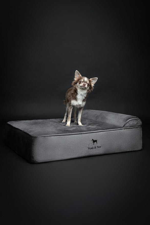 NOAH & PAW Dog Bed, 28x23x7.5 Inch, Orthopedic Dog Beds for Medium Size Pets, Eggshell Memory Foam Infused with Cooling Gel, Waterproof, Machine Washable, Includes Inner Cover (Velvet Collection)