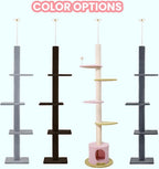 Max & Marlow Cat Tree Floor to Ceiling Cat Tower Height 95-108" Adjustable Kitten Tree Tall Climbing Tree with Carpet Scratching Post and Mat Cat Pole for Indoor Cats,Dark Brown