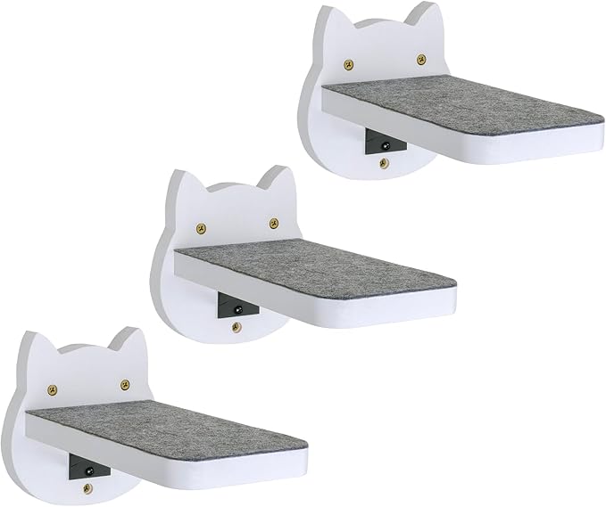 ESPETS White Painted Wooden Cat Wall Floating Steps Set of 3 - Wall Mounted Cat Floating Furniture Shelves and Perches, Sturdy Climber Stairs Ladders - Holds up 30lbs