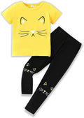 4-8T Toddler Girl Clothes Cat face print Short Sleeve Top+Pants Outfits Girl Spring and summer 2-Piece Set