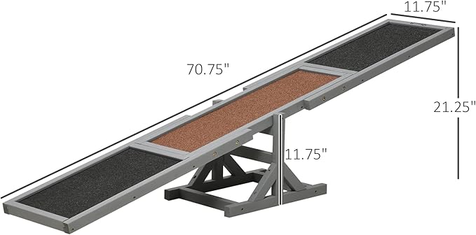 Wooden Dog Agility Seesaw for Training and Exercise Platform Equipment Run Game Toy Weather Resistant Pet Supplies 71" L x 12" W x 12" H,Gray