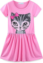 Mud Kingdom Little Girls Dresses Cotton Summer Holiday Cute Cat Dress Short Sleeve