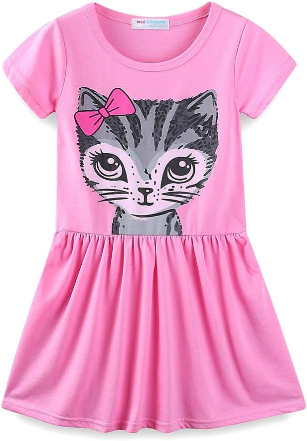 Mud Kingdom Little Girls Dresses Cotton Summer Holiday Cute Cat Dress Short Sleeve