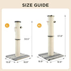 Joydeco Cat Scratching Post 34 Inches Heavy Duty and Thick Scratching Post Sisal Rope with Hanging Ball and Mice for Indoor Cats(Grey)