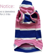 Vintage Stripes Sphynx Hairless Cats Shirt Cotton Cat Turtleneck Pet Clothes Kitten T-Shirts with Sleeves for Sphynx Cats (Wide Pink Blue Stripe, X-Small)