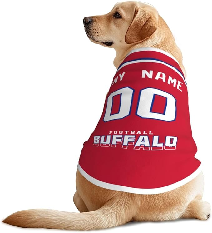 Buffalo Custom Pet Jersey Dog Clothes Jersey Various Sizes Customized Any Name & Number for Small & Middle and Big Dogs