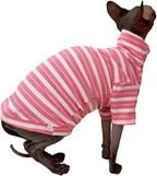 Vintage Stripes Sphynx Hairless Cats Shirt Cotton Cat Turtleneck Pet Clothes Kitten T-Shirts with Sleeves for Sphynx Cats (Sakura, Large)