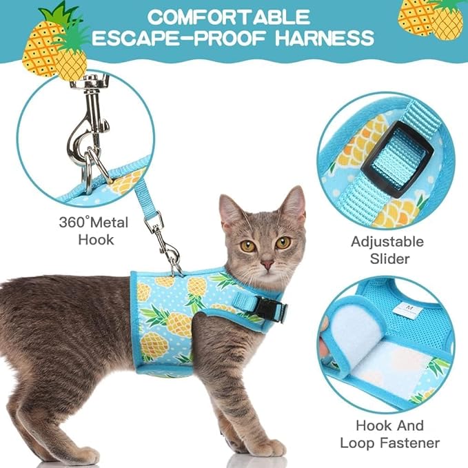 BINGPET Cat Harness - Mesh Cat Dog Walking Harness with Leash - Adjustable Cat Vest Harness for Kittens and Puppies - Pineapple