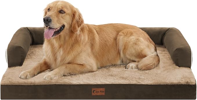 Orthopedic Dog Beds for Extra Large Dogs, Waterproof Egg Crate Foam XL Dog Bed with Sides 41x27Inch, Washable Big Dogs Couch Beds with Removable Cover and Nonskid Bottom, Brown