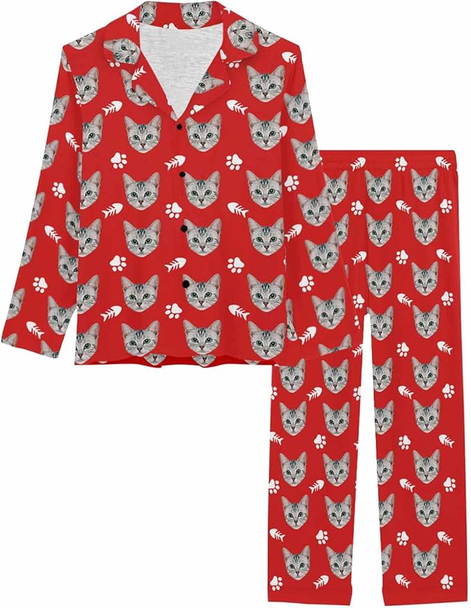 MyPupSocks Custom Face Pajamas for Women Set, Personalized Photo Long Sleepwear XS-XXL