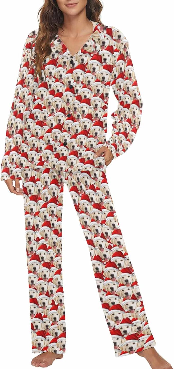 MyPupSocks Custom Face Pajamas for Women Set, Personalized Photo Long Sleepwear XS-XXL