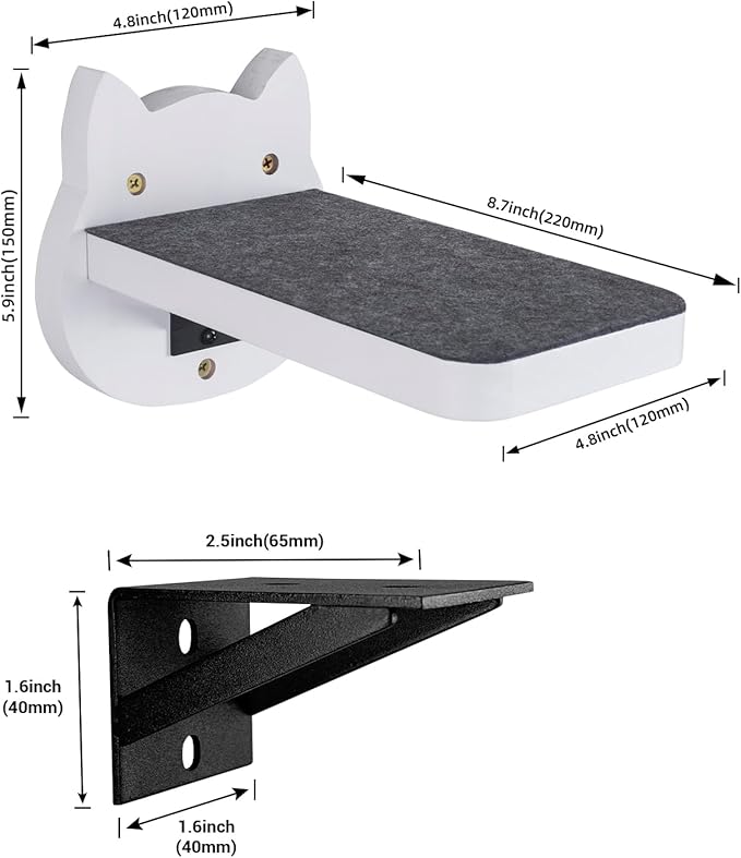 ESPETS White Painted Wooden Cat Wall Floating Steps Set of 3 - Wall Mounted Cat Floating Furniture Shelves and Perches, Sturdy Climber Stairs Ladders - Holds up 30lbs