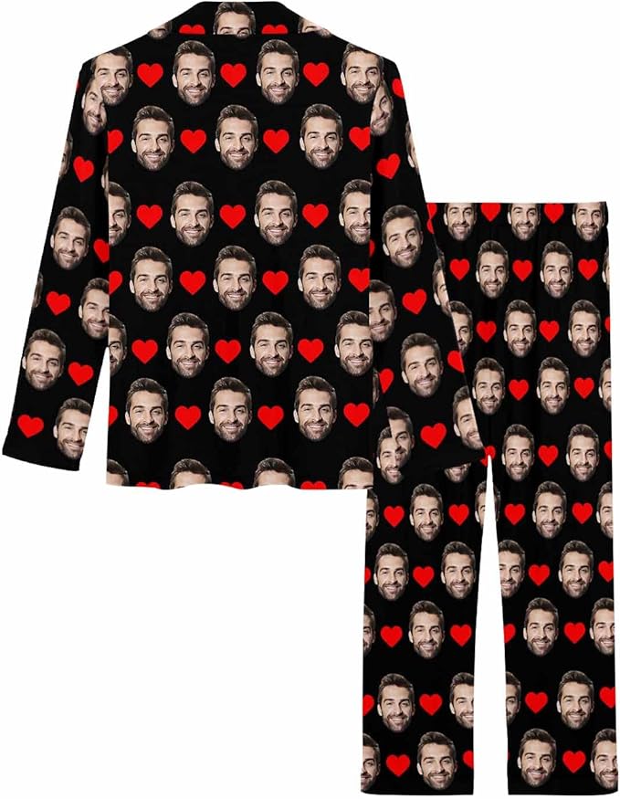MyPupSocks Custom Face Pajamas for Women Set, Personalized Photo Long Sleepwear XS-XXL