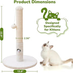 Cat Scratching Post for Kitten, 23in Tall Cute Small Cat Scratching Post with Premium Sisal Rope and Dangling Cat Toy Balls (White