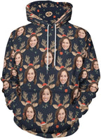 Artsadd Custom Face Unisex athletic Pockets Sweatshirt Loose Hoodie Custom Christmas Long Sleeve Sweatshirt Hooded Pullover