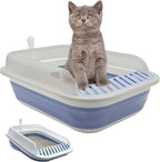 Collapsible Kitten Litter Box, Open Small Cat Litter Box with High Side Shallow Kitten Litter Pan Anti-Splashing Waterproof Low Entry Travel Litter Pan with Falling Sand Pedal