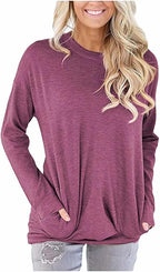 Akihoo Womens Casual Long Sleeve Tunic Tops Crew Neck Shirt Blouses