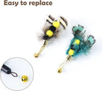 Cat Insect Feather Toys Replacement Cat Toy Wand Refills, 6 Pieces Natural Insect Cat Toy Feathers Refill, Interactive Cat Teaser Wand Attachments, with Bell