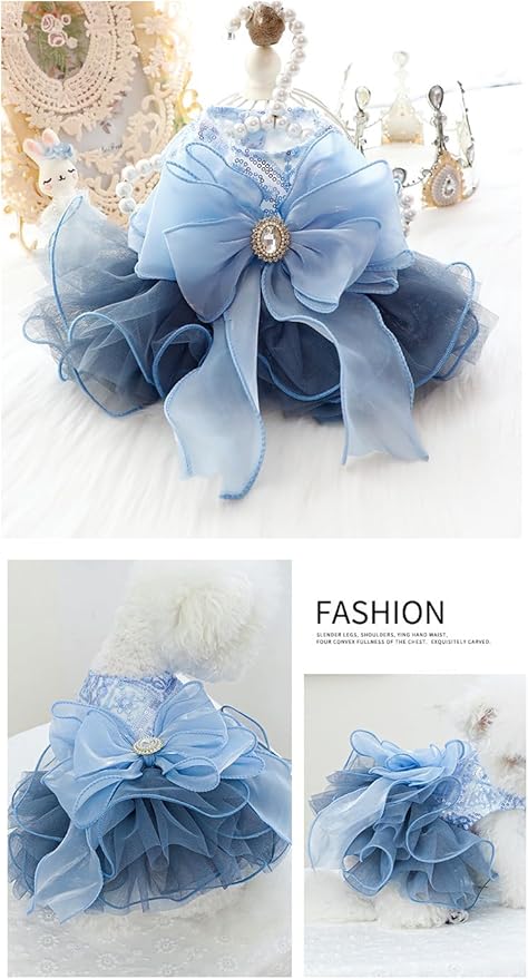 Fashion Sweet Puppy Dog Blingbling Princess Skirt Pet Dog Lace Cake Camisole Tutu Dress E-Navy XL