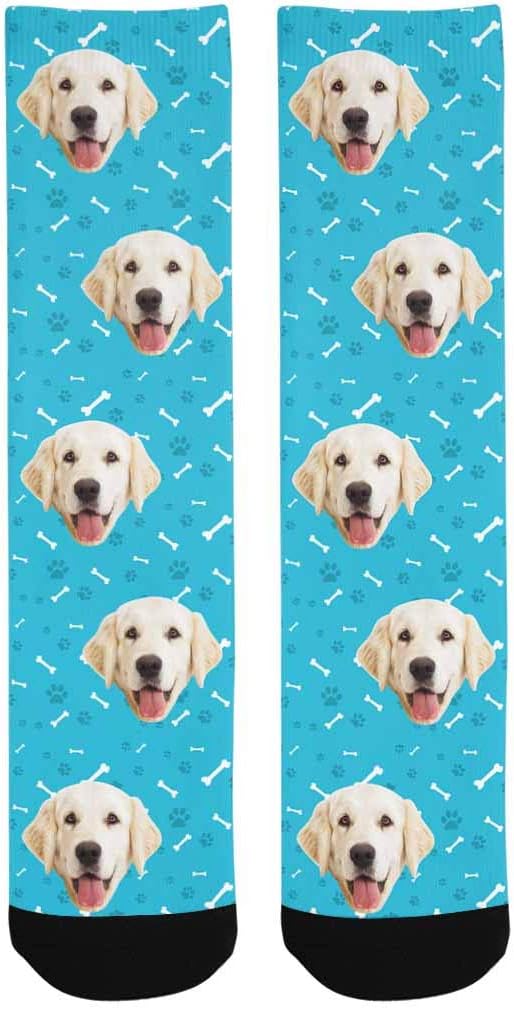 MyPupSocks Custom Personalized Photo Pet Face Socks, Cat and Dog Tracks Paws Bones Crew Socks with Picture for Men Women