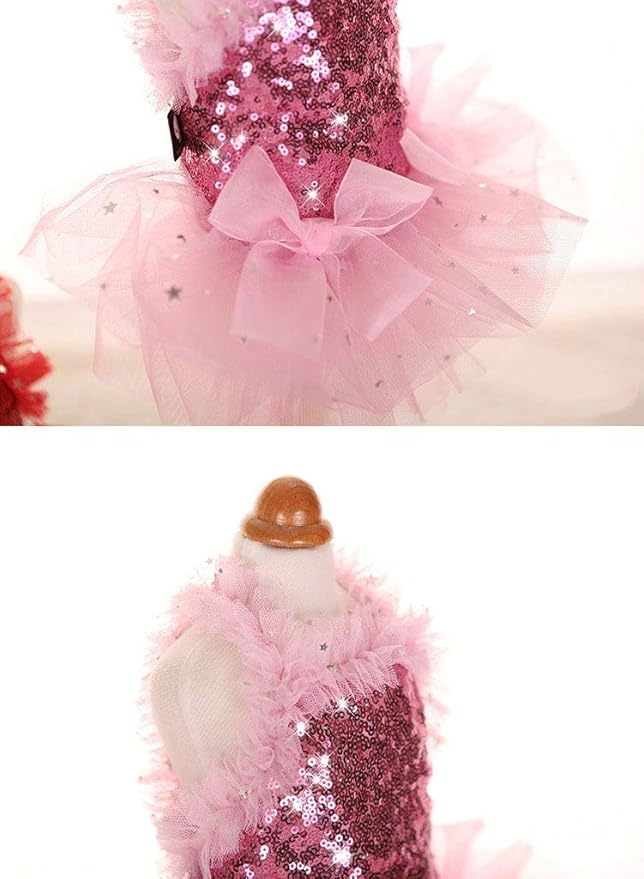 Fashion Sweet Puppy Dog Blingbling Princess Skirt Pet Dog Lace Cake Camisole Tutu Dress Pink Small