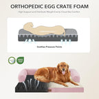 Orthopedic Dog Beds for Large Sized Dogs, Waterproof Egg Crate Foam Large Dog Couch Beds with Comfy Bolster 36x27Inch, Washable Pet Beds with Removable Cover and Nonskid Bottom, Pink